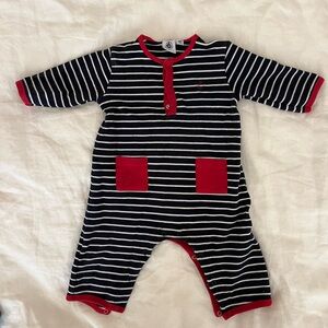 Petit Bateau Bodysuit Jumpsuit 6 Months White Navy Blue Stripes Red Stripes
